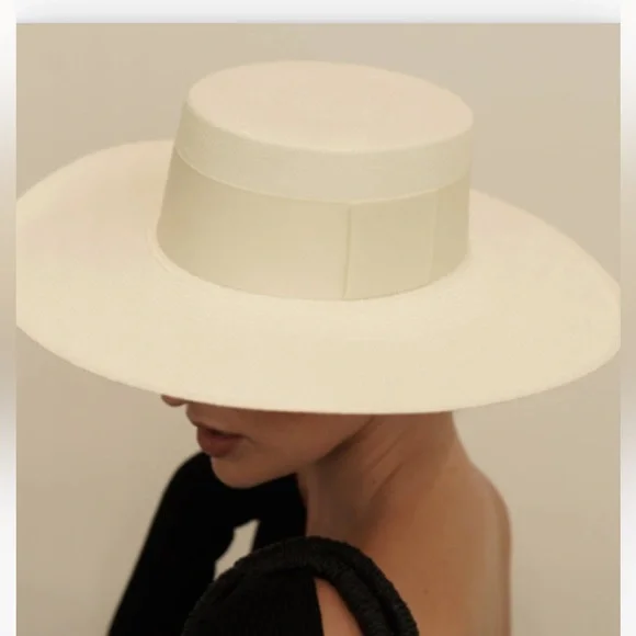 New Artesano Pinto Elegant Cream white Wide-Brim Hat Large L M adjustable boater - Picture 2 of 10